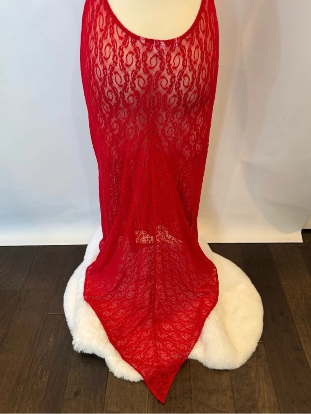 Y2K Victoria’s Secret Red Sheer Stretch Lace Train Vintage Maxi Gown Slip Dress